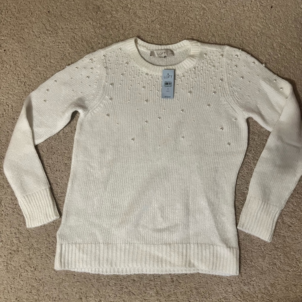 New, Loft brand sweater. Never worn. White with pearl details.
